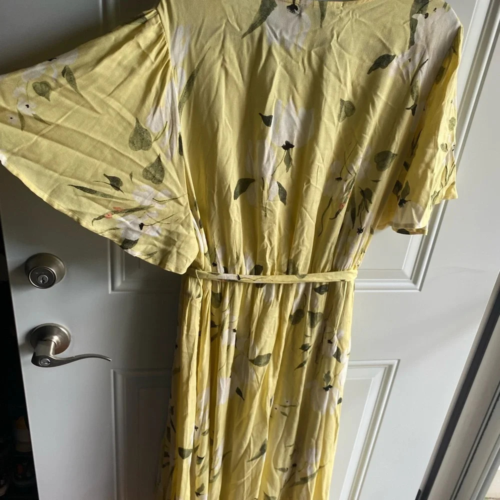 RACHEL Rachel Roy Yellow Floral Wrapped Midi Dress Size 3X Summer Spring - Picture 6 of 7